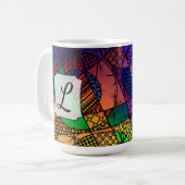 Kleurrijke Abstract w / Texturen, Patronen & Monog Koffiemok (Voorkant links)