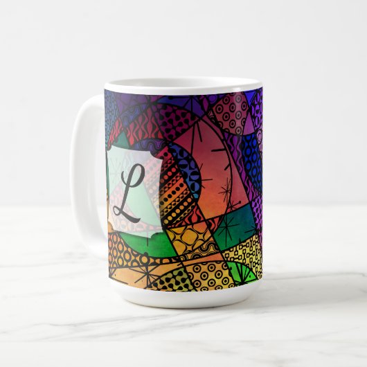 Kleurrijke Abstract w / Texturen, Patronen & Monog Koffiemok (Voorkant links)