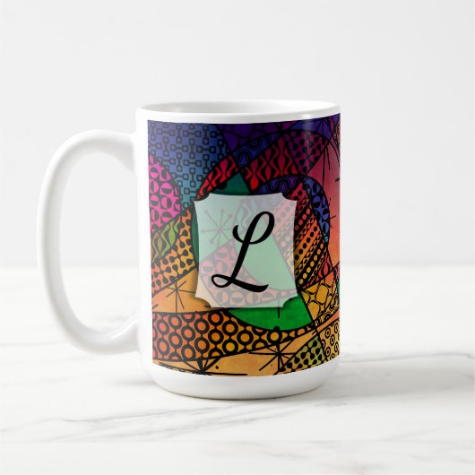 Kleurrijke Abstract w / Texturen, Patronen & Monog Koffiemok (Links)