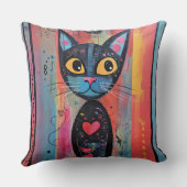Kleurrijke Abstract Yellow Eyed Cat Kussen (Achterkant)
