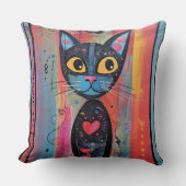 Kleurrijke Abstract Yellow Eyed Cat Kussen (Voorkant)