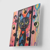 Kleurrijke Abstract Yellow Eyed Cat Vierkante Klok (Hoek)