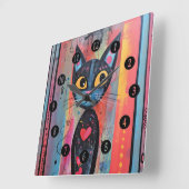 Kleurrijke Abstract Yellow Eyed Cat Vierkante Klok (Hoek)