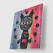 Kleurrijke Abstract Yellow Eyed Cat Vierkante Klok (Hoek)