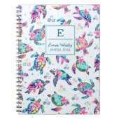 Kleurrijke Abstract Zee Schildpad Monogrammed Bow Notitieboek (Voorkant)