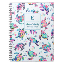 Kleurrijke Abstract Zee Schildpad Monogrammed Bow  Notitieboek