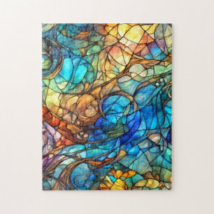 Kleurrijke Abstracte 77 Gebrandschilderde Glasstij Legpuzzel