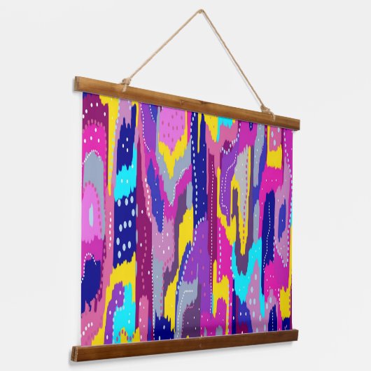 Kleurrijke Abstracte afdrukken met vun Stippen Hangend Wandkleed (Gebogen)