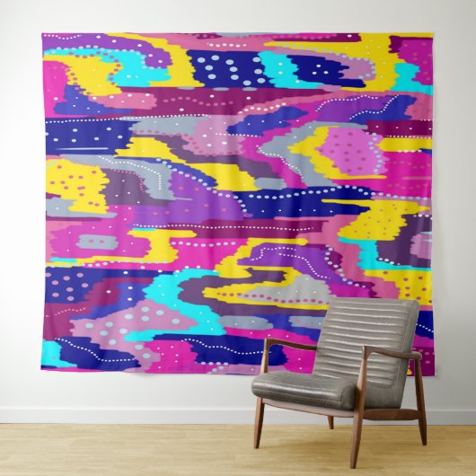 Kleurrijke Abstracte afdrukken met vun Stippen Wandkleed (In Situ (horizontaal))