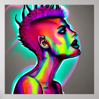 Kleurrijke Abstracte AI-kunst | Vrouw met Mohawk