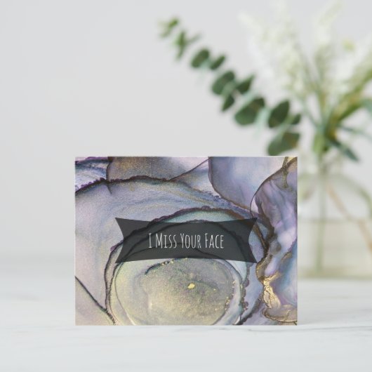 Kleurrijke Abstracte alcoholinkt, ik mis je gezich Briefkaart (Staand voorkant)