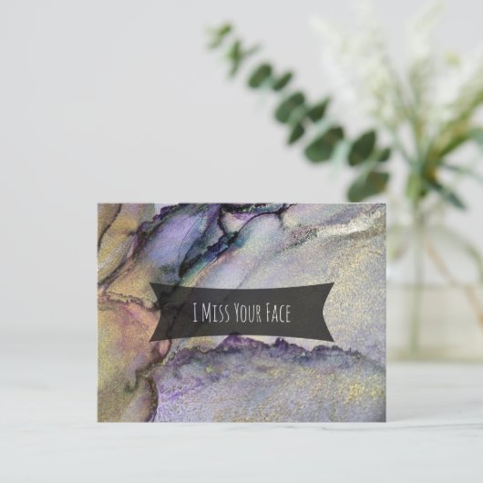 Kleurrijke Abstracte alcoholinkt, ik mis je gezich Briefkaart (Staand voorkant)