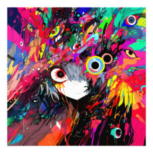 Kleurrijke Abstracte anime meisje Foto Afdruk