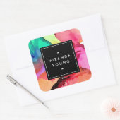 Kleurrijke Abstracte Aquarel Kunst Vierkante Sticker (Envelop)