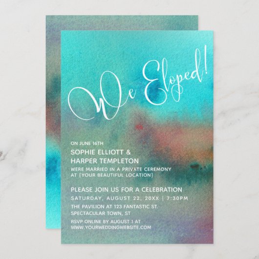 Kleurrijke Abstracte Aquarel We Eloped Schrift Kaart (Voorkant / Achterkant)