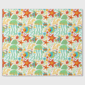 Kleurrijke Abstracte Aquatic Life Cartoon Stijl Cadeaupapier (Vlak)