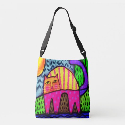 Kleurrijke Abstracte Art Cat Crossbody Tas (Achterkant)