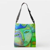 Kleurrijke Abstracte Art Cat Crossbody Tas (Achterkant)