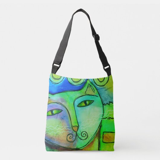 Kleurrijke Abstracte Art Cat Crossbody Tas (Voorkant)