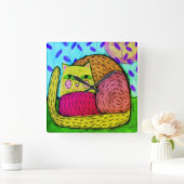Kleurrijke Abstracte Art Cat Vierkante Klok (Huis)