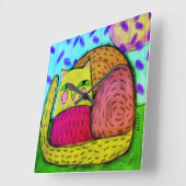 Kleurrijke Abstracte Art Cat Vierkante Klok (Hoek)