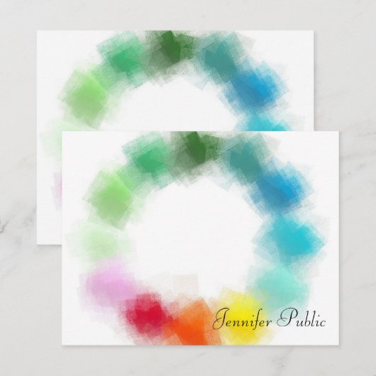 Kleurrijke Abstracte Art Custom Hand Script Naam T Notitiekaartje (Voorkant / Achterkant)