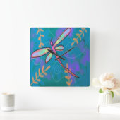Kleurrijke Abstracte Art Dragonfly Square Wall klo Vierkante Klok (Huis)