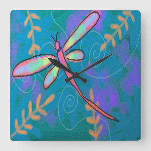 Kleurrijke Abstracte Art Dragonfly Square Wall klo Vierkante Klok