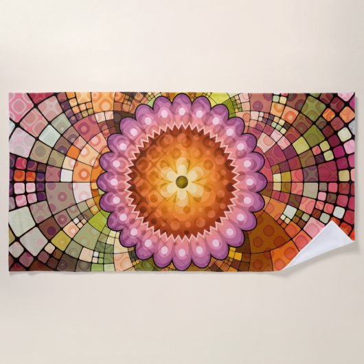 Kleurrijke Abstracte Art Mandala Mosaic Beach Towe Strandlaken (Voorkant)