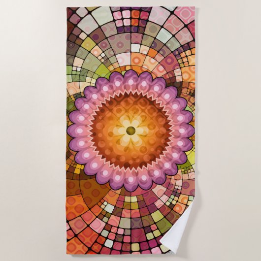 Kleurrijke Abstracte Art Mandala Mosaic Beach Towe Strandlaken (Voorkant)