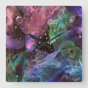 Kleurrijke Abstracte Art Space Nebula Vierkante Klok