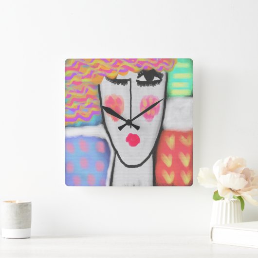 Kleurrijke Abstracte Art Square Wall klok (Huis)