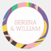 Kleurrijke Abstracte Artsy Regenboog Bruiloft Ronde Sticker (Voorkant)