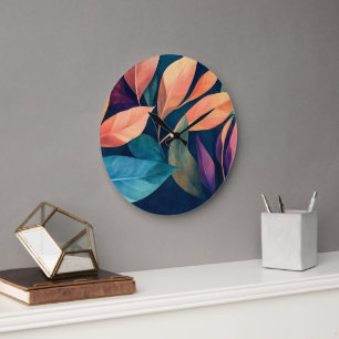 Kleurrijke Abstracte Bladeren Grote Klok