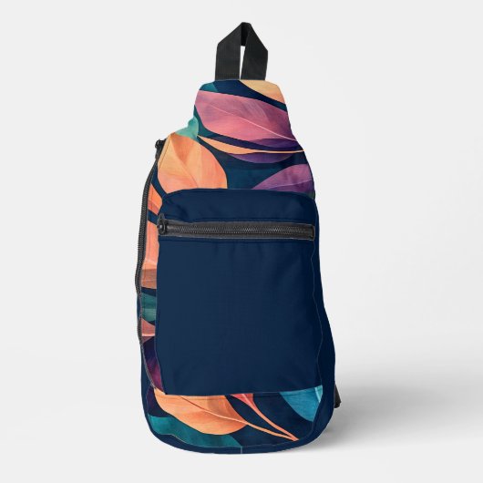 Kleurrijke Abstracte Bladeren Sling Bag (Voorkant)