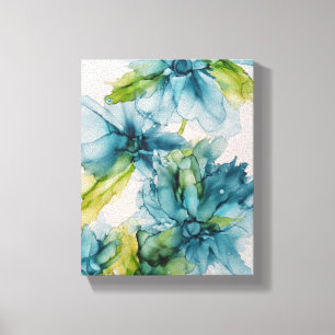 Kleurrijke Abstracte Blauwe en Groene Floral Kunst Canvas Afdruk