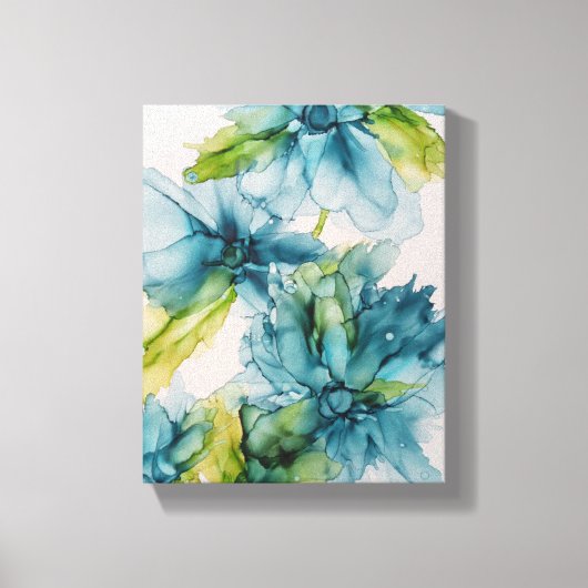 Kleurrijke Abstracte Blauwe en Groene Floral Kunst Canvas Afdruk (Voorkant)