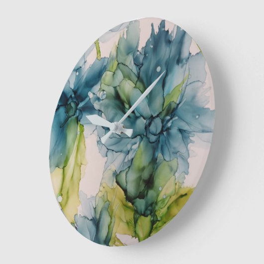 Kleurrijke Abstracte Blauwe en Groene Floral Kunst Grote Klok (Hoek)