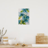 Kleurrijke Abstracte Blauwe en Groene Floral Kunst Poster (Keuken)