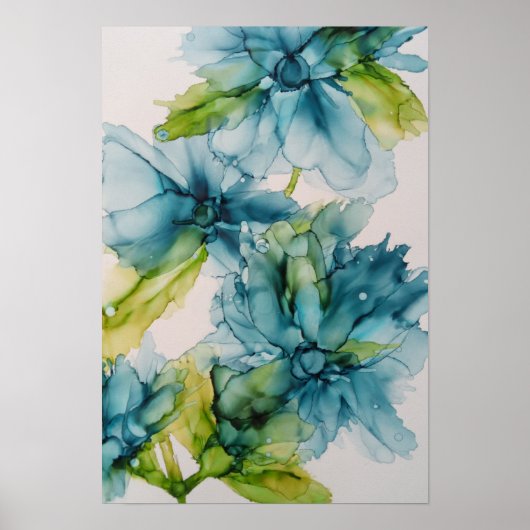 Kleurrijke Abstracte Blauwe en Groene Floral Kunst Poster (Voorkant)