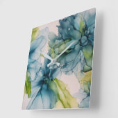 Kleurrijke Abstracte Blauwe en Groene Floral Kunst Vierkante Klok (Hoek)