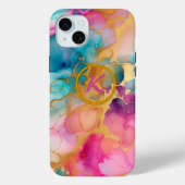 Kleurrijke Abstracte Blauwe en Roze Inktlekkage Case-Mate iPhone Case (Achterkant)
