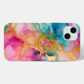 Kleurrijke Abstracte Blauwe en Roze Inktlekkage Case-Mate iPhone Case (Achterkant (horizontaal))