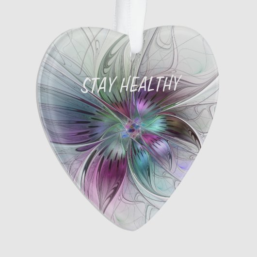 Kleurrijke Abstracte Bloem Bloemen Fractal Art Tek Ornament (voorkant)