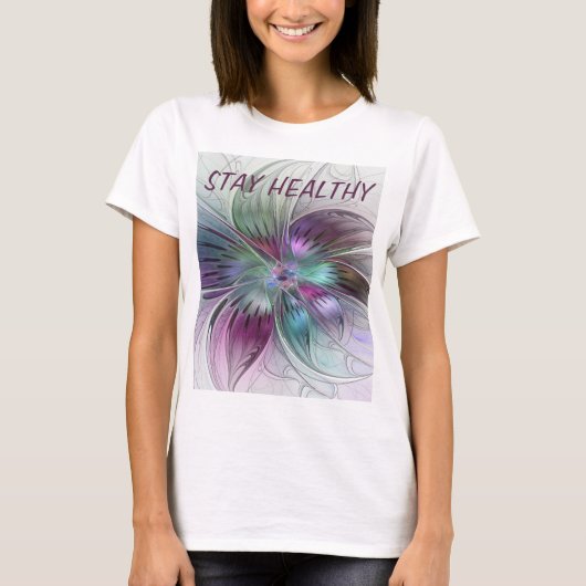 Kleurrijke Abstracte Bloem Bloemen Fractal Art Tek T-shirt (Voorkant)