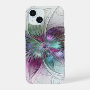 Kleurrijke Abstracte Bloem Moderne Bloemige Fracta iPhone 15 Case