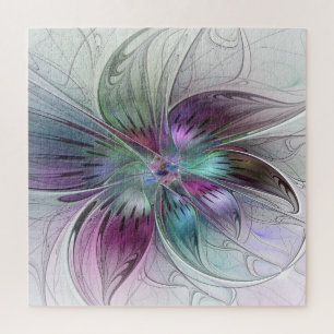Kleurrijke Abstracte Bloem Moderne Bloemige Fracta Legpuzzel