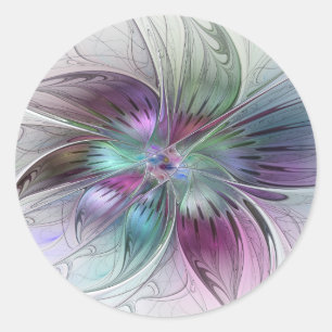 Kleurrijke Abstracte Bloem Moderne Bloemige Fracta Ronde Sticker