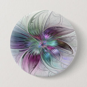 Kleurrijke Abstracte Bloem Moderne Bloemrijke Frac Ronde Button 7,6 Cm