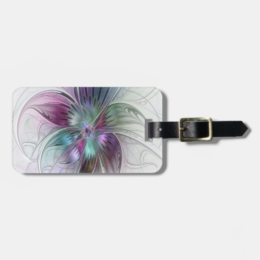 Kleurrijke Abstracte bloem Moderne fractale kunst Bagagelabel (Voorkant horizontaal)
